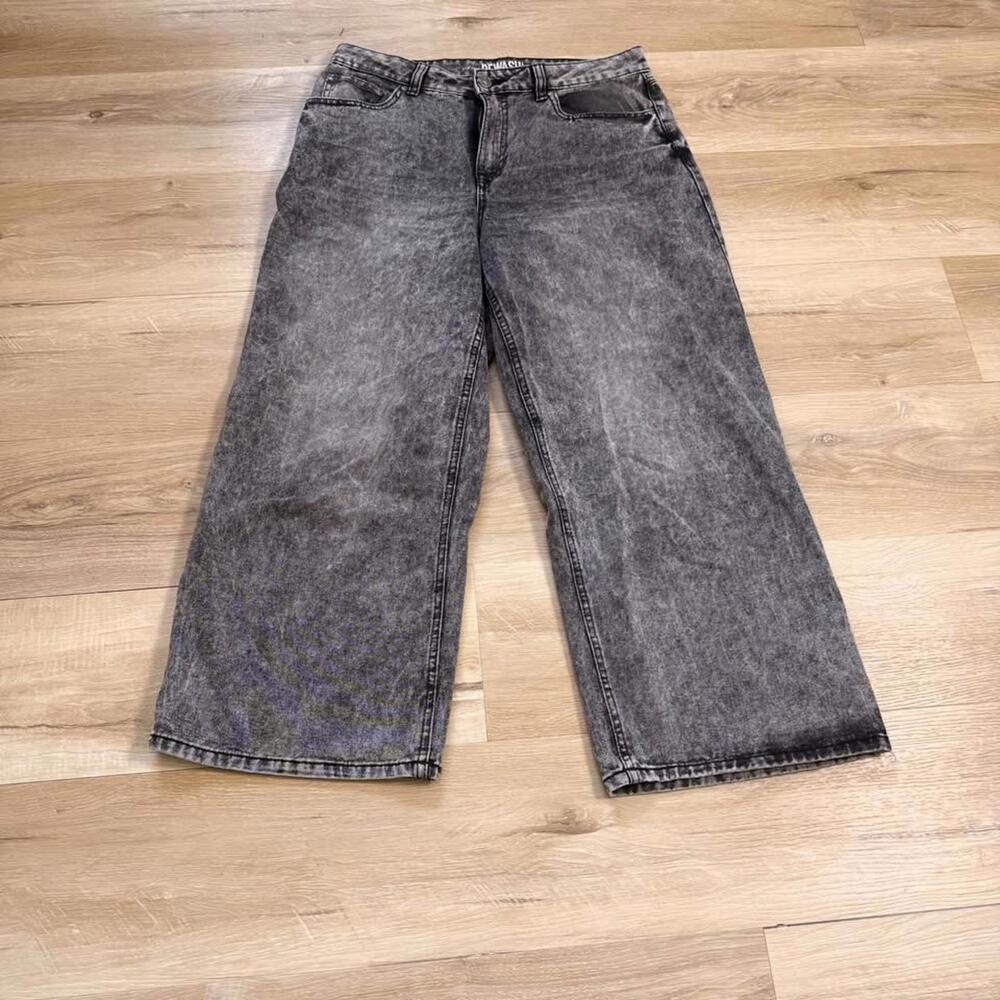 Rewash Stone Washed Black‎ Super High Rise Cropped Wide Leg Jeans Women's 11/30